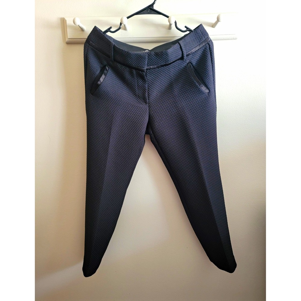 LOFT Petites 6P Black Slim Textured Knit Pants Pockets Career Professional Ankle